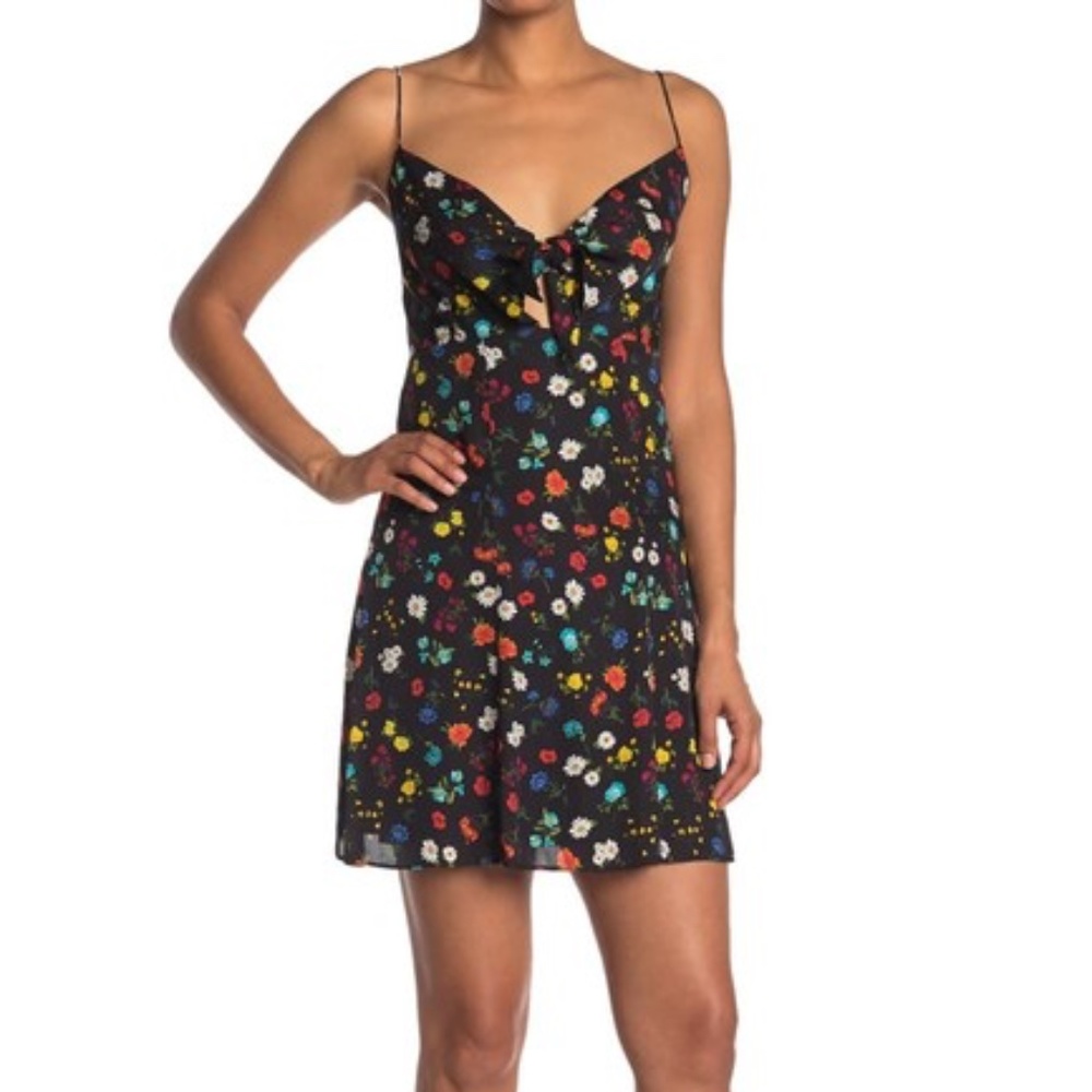 NWT Alice + Olivia Roe Tie Front Dress in Black Floral